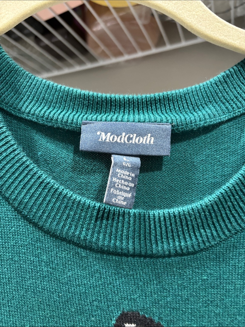 ModCloth Teal Green Crewneck Sweater with Raccoon Graphic - Picture 3 of 4
